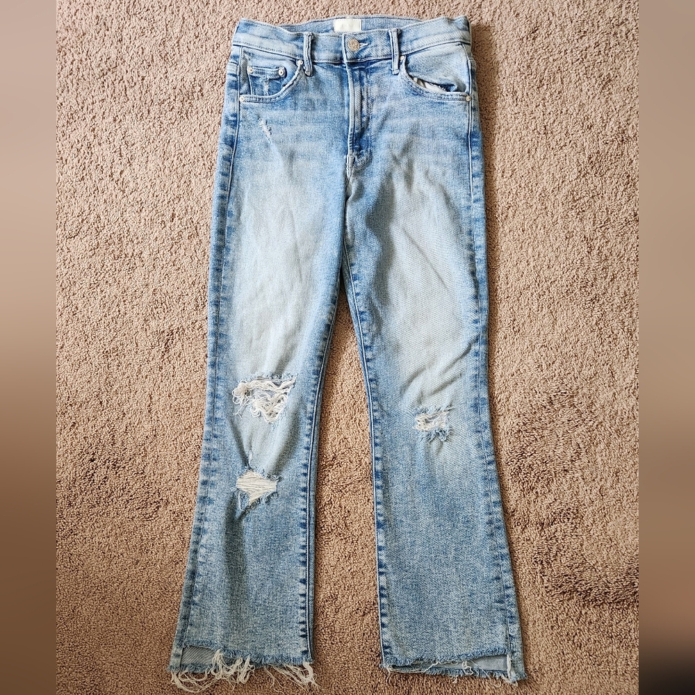 MOTHER Light Blue Distressed Flare Jeans